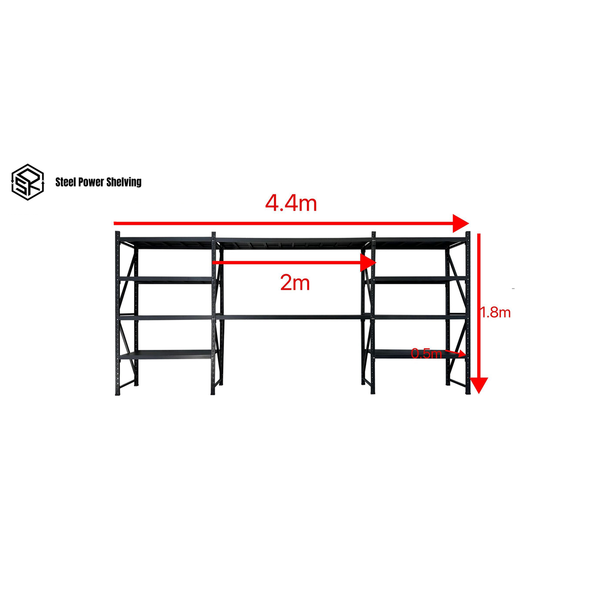 Shelf 1.8m(H)x4.4m(L)x0.5m(D)2000kg Shelving+Workbench