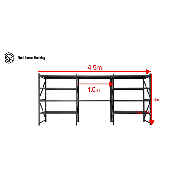 Garage Shelving Workbench 1.8m(H)x4.5m(L)x0.5m(D) 2000kg Storage System Adjustable Shelves