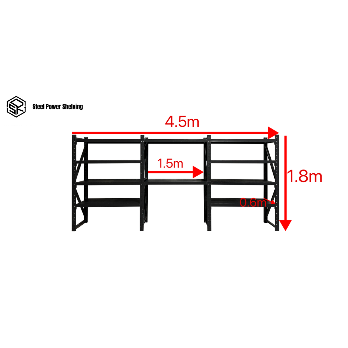 Shelf 1.8m(H)x4.5m(L)x0.6m(D)3000kg Shelving+Workbench