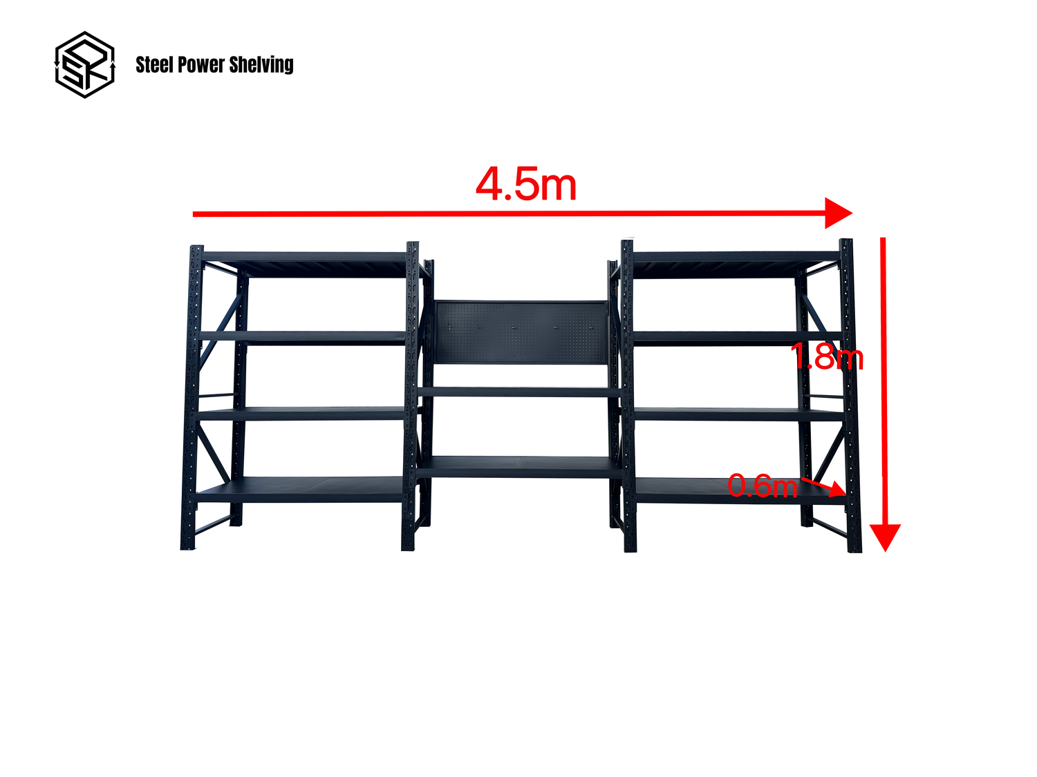 Heavy Duty Garage Workbench Workstation with Pegboard 1.8m(H)x4.5m(L)x0.6m(D) 3000kg