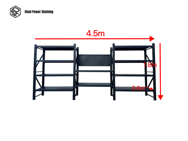 Heavy Duty Garage Workbench Workstation with Pegboard 1.8m(H)x4.5m(L)x0.6m(D) 3000kg