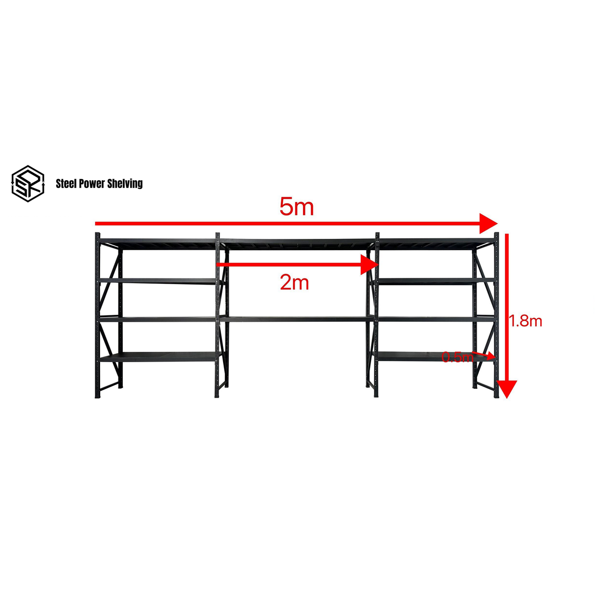Garage Shelving+Workbench 1.8m(H)x5.0m(L)x0.5m(D) 2000kg Metal Storage Rack Adjustable Shelves