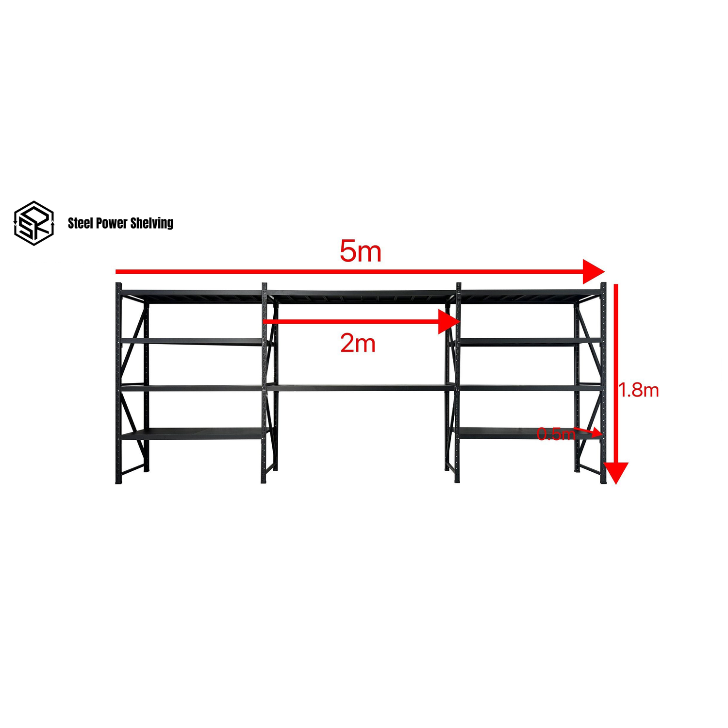 Garage Shelving+Workbench 1.8m(H)x5.0m(L)x0.5m(D) 2000kg Metal Storage Rack Adjustable Shelves