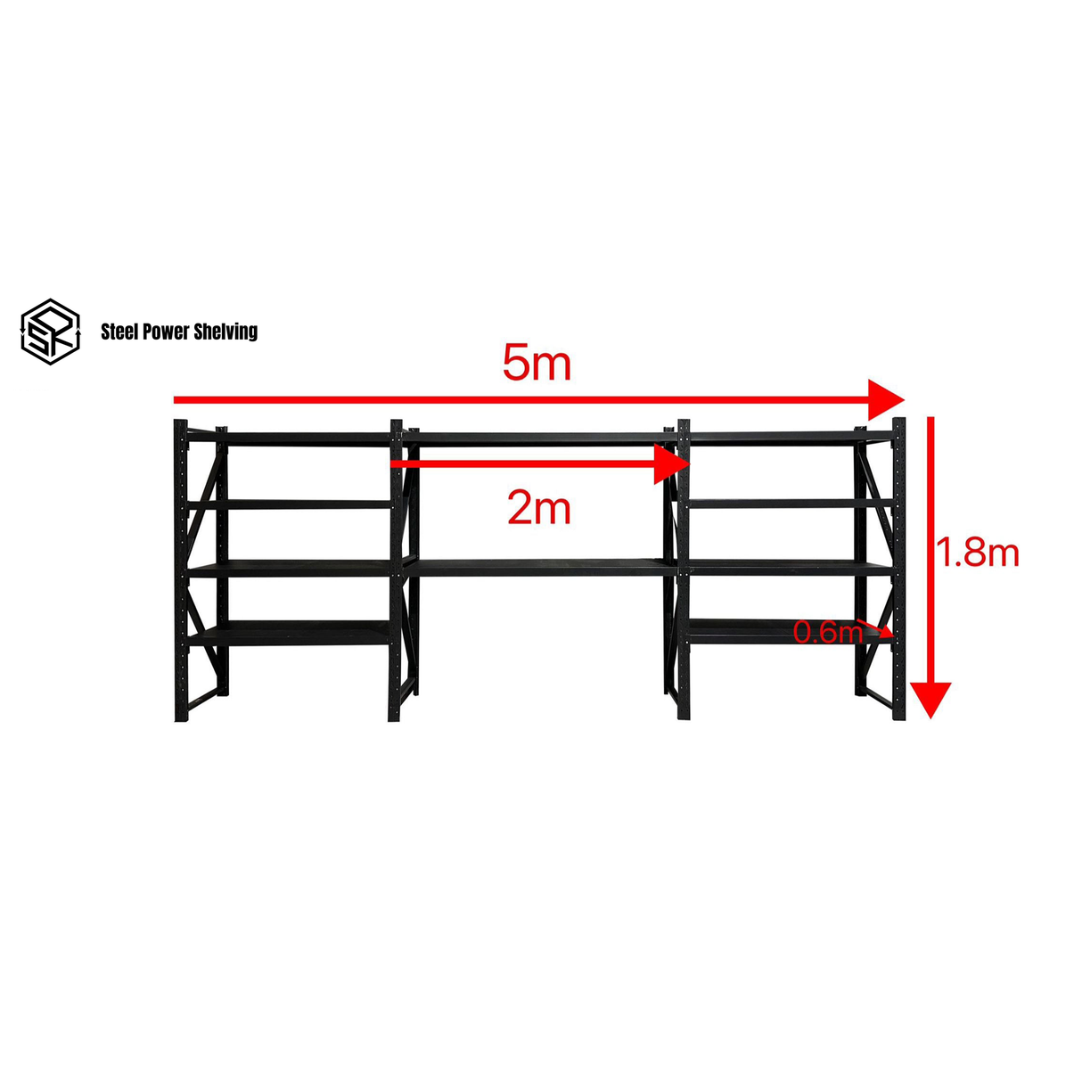 Shelf 1.8m(H)x5.0m(L)x0.6m(D)3000kg Shelving+Workbench