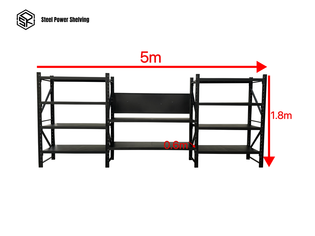 Workstation with pegboard - workbench 1.8m(H)x5.0m(L)x0.6m(D)3000kg