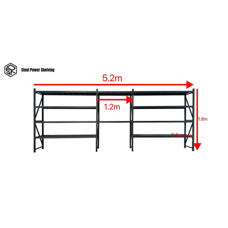 Garage Shelving+Workbench 1.8m(H)x5.2m(L)x0.5m(D) 2000kg Metal Storage Rack Adjustable Shelves