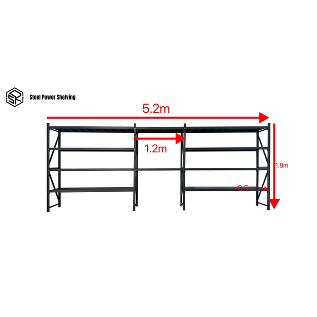 Garage Shelving+Workbench 1.8m(H)x5.2m(L)x0.5m(D) 2000kg Metal Storage Rack Adjustable Shelves