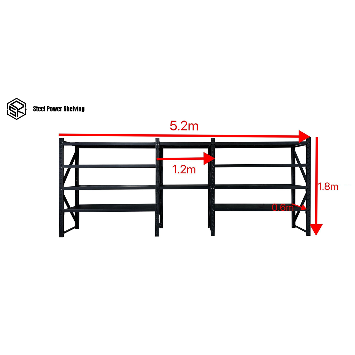 Longspan Shelving 1.8m(H)x5.2m(L)x0.6m(D) 3000kg Heavy Duty Garage Storage Shelving Workbench