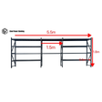 Garage Shelving+Workbench 1.8m(H)x5.5m(L)x0.5m(D) 2000kg Metal Storage Rack Adjustable Shelves