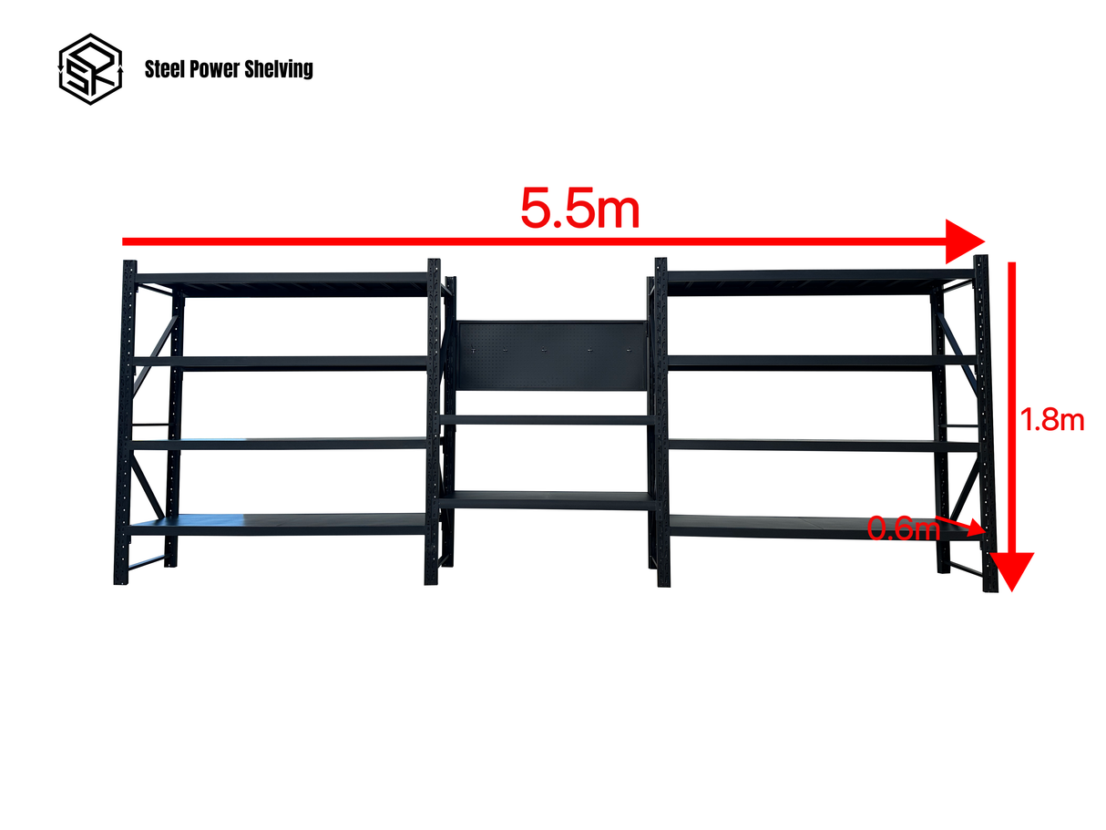 Workstation with pegboard - workbench 1.8m(H)x5.5m(L)x0.6m(D)3000kg