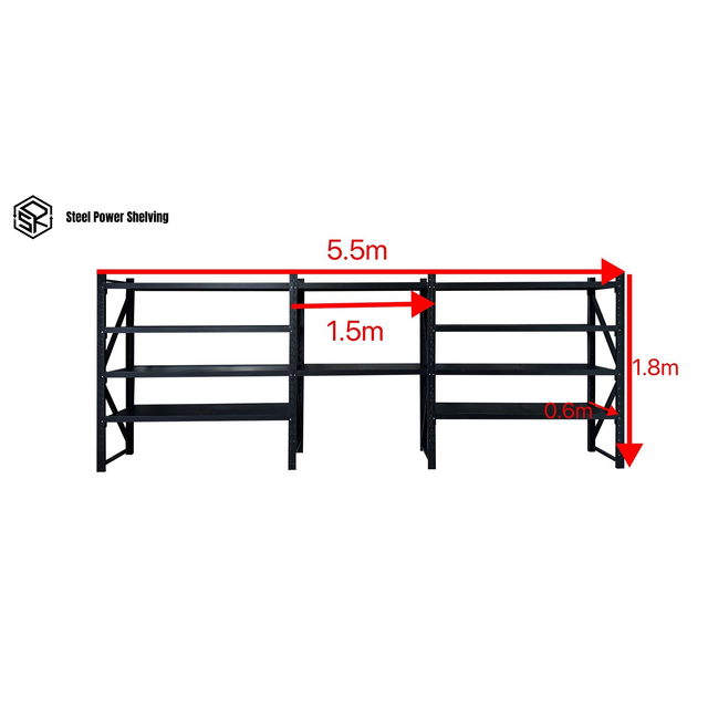 Longspan Shelving 1.8m(H)x5.5m(L)x0.6m(D) 3000kg Heavy Duty Garage Storage Shelving Workbench
