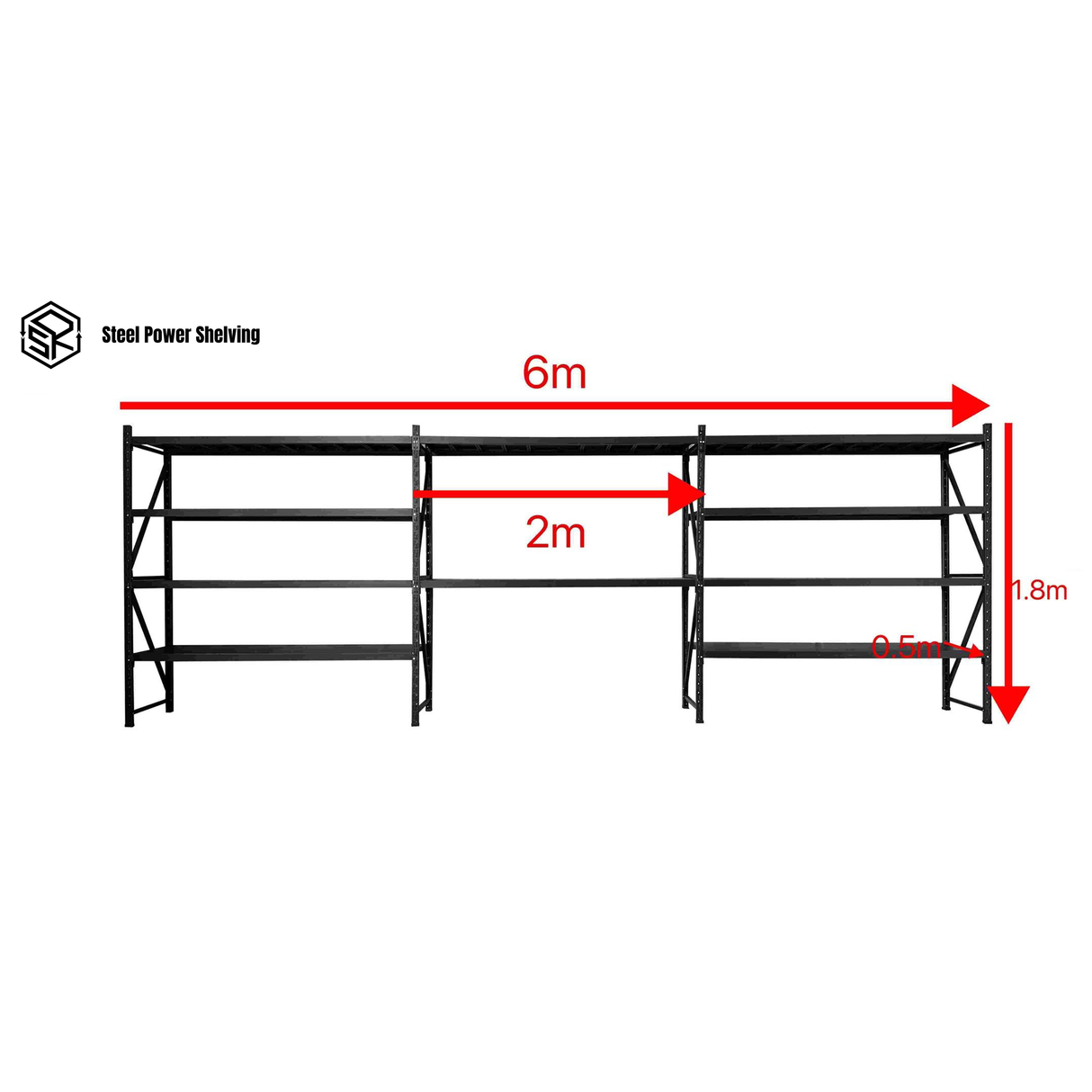 Shelf 1.8m(H)x6.0m(L)x0.5m(D)2000kg Shelving+Workbench