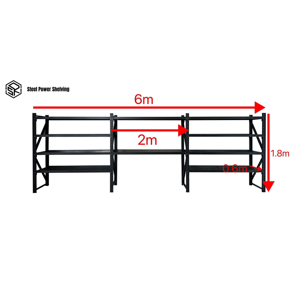 Longspan Shelving 1.8m(H)x6.0m(L)x0.6m(D) 3000kg Heavy Duty Garage Storage Shelving Workbench