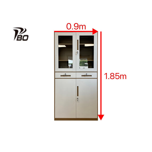 Cabinet with Glass Doors and Drawers Coffee & White  1.85m(H)*0.9m(L)*0.4m(D)