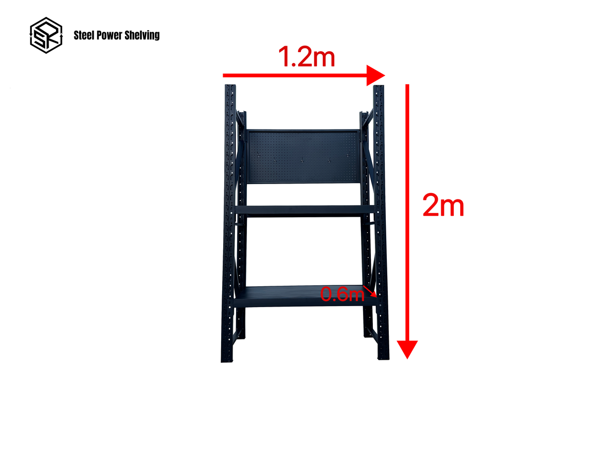 Heavy Duty Garage Workbench with Pegboard 2.0m(H)x1.2m(L)x0.6m(D) 600kg Storage Shelving System