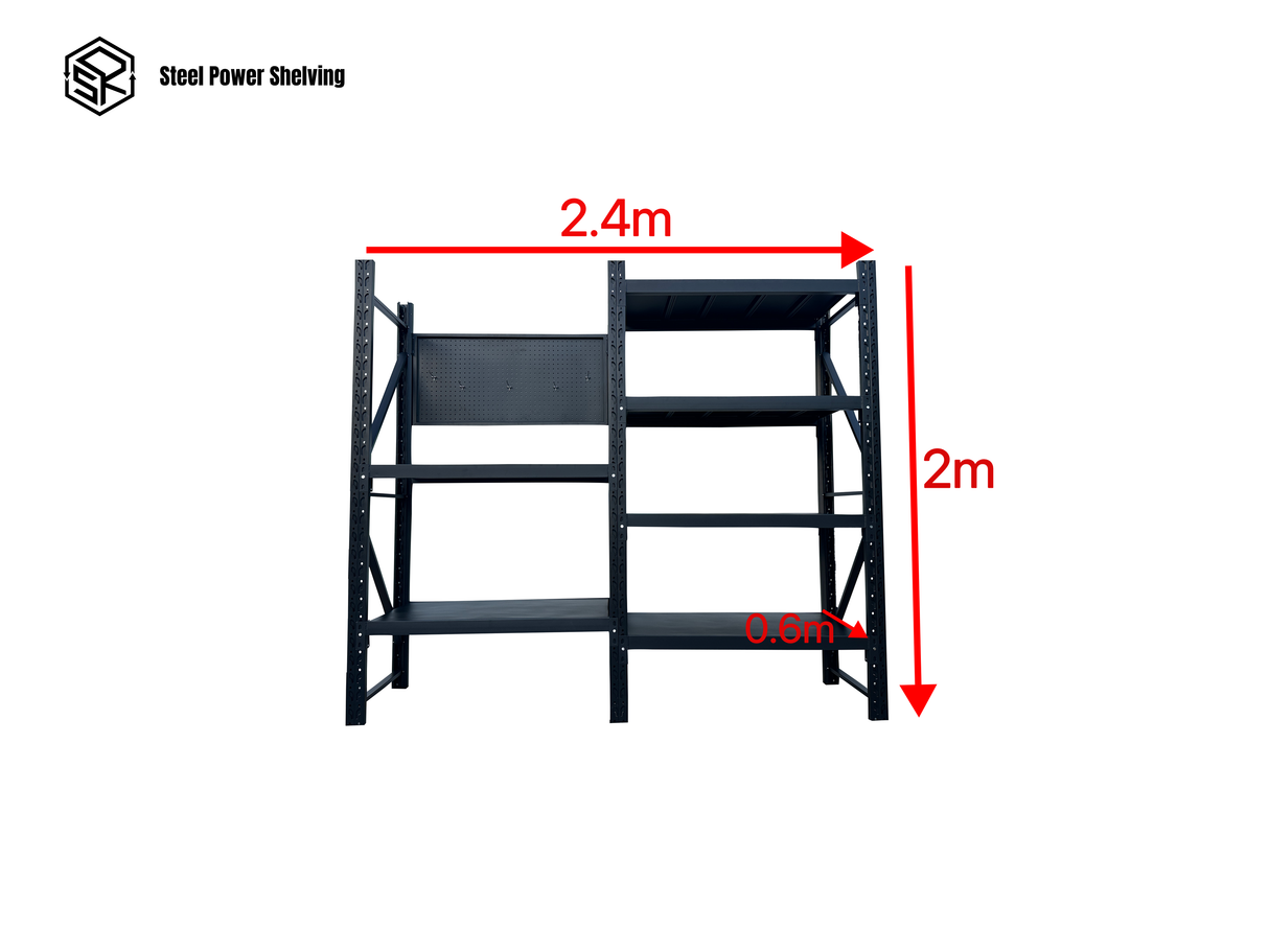 Workstation with pegboard - workbench 2.0m(H)x2.4m(L)x0.6m(D)1800kg