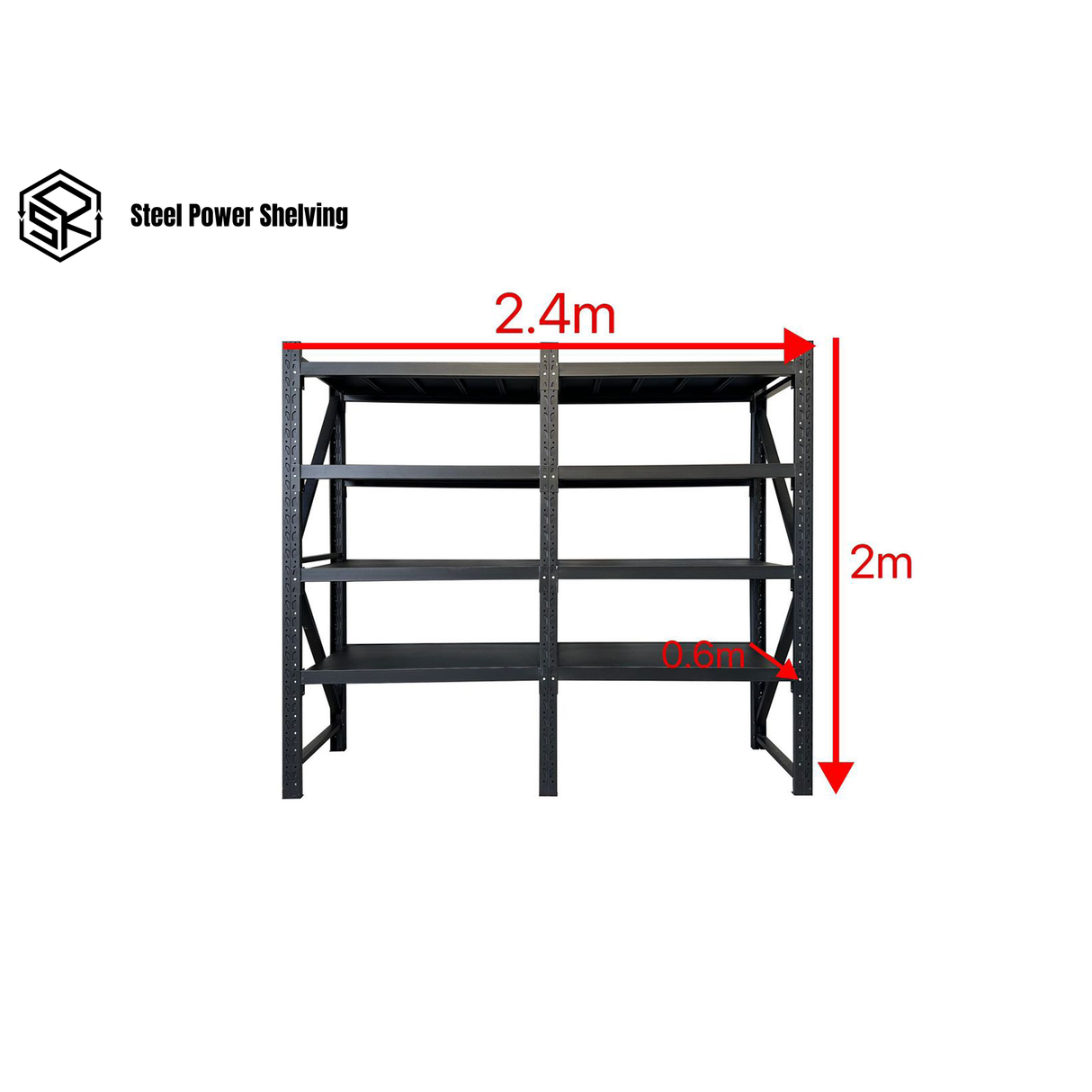 Garage Storage Rack 2.0m(H)x2.4m(L)x0.6m(D) 2400kg Shelving Adjustable Steel Shelves