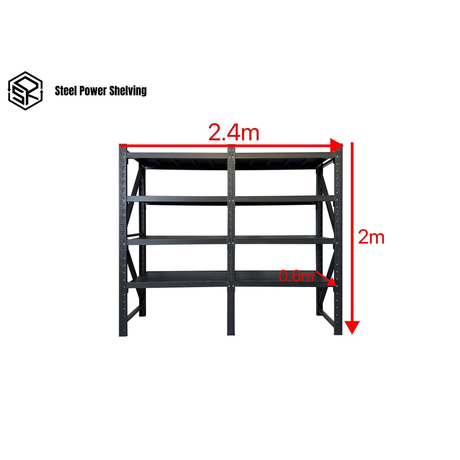 Garage Storage Rack 2.0m(H)x2.4m(L)x0.6m(D) 2400kg Shelving Adjustable Steel Shelves