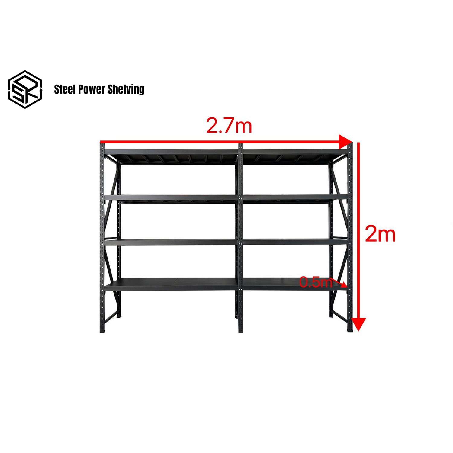 Garage Shelving 2.0m(H)x2.7m(L)x0.5m(D) 1600kg Connecting Storage Rack Adjustable Shelves