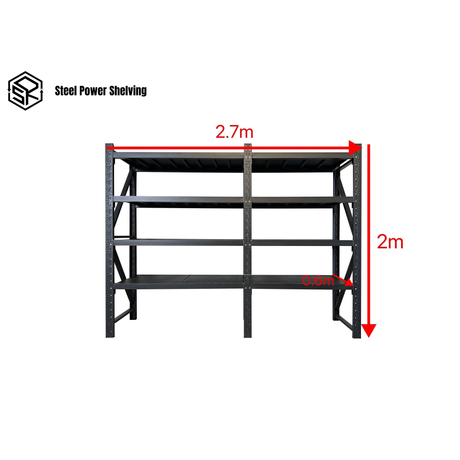 Longspan Shelving 2.0m(H)x2.7m(L)x0.6m(D) 2400kg Heavy Duty Storage Rack Adjustable Shelves