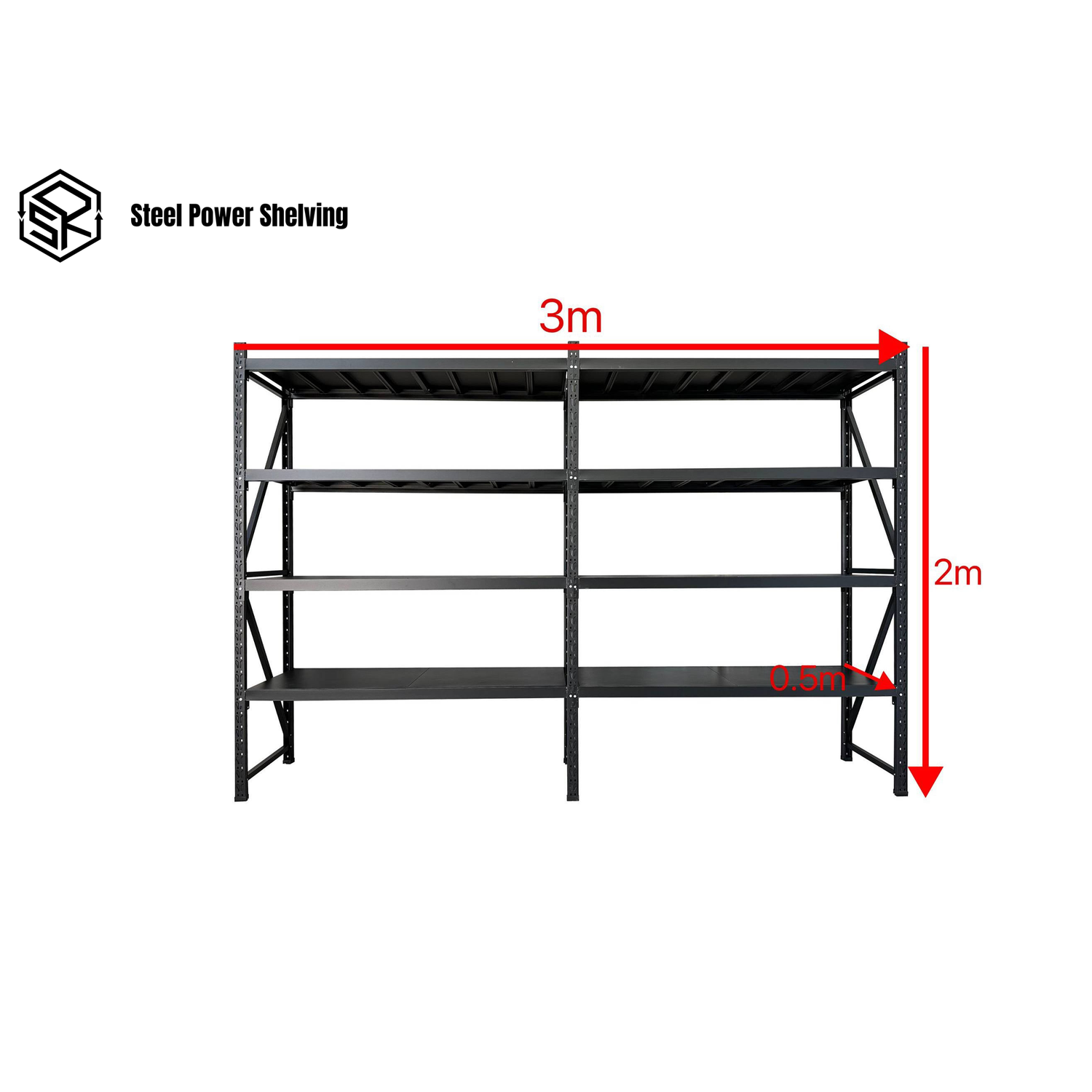Garage Shelving 2.0m(H)x3.0m(L)x0.5m(D) 1600kg Storage Rack Connecting Adjustable Shelves