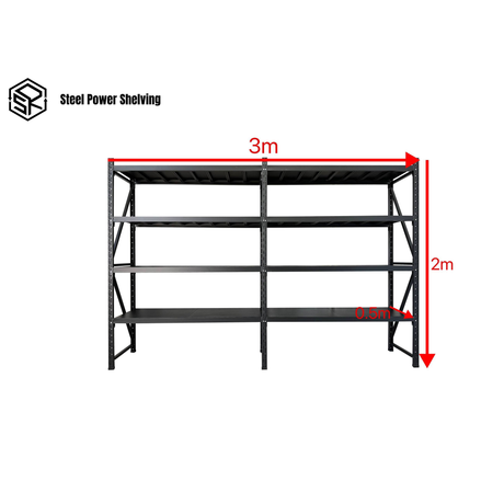 Garage Shelving 2.0m(H)x3.0m(L)x0.5m(D) 1600kg Storage Rack Connecting Adjustable Shelves