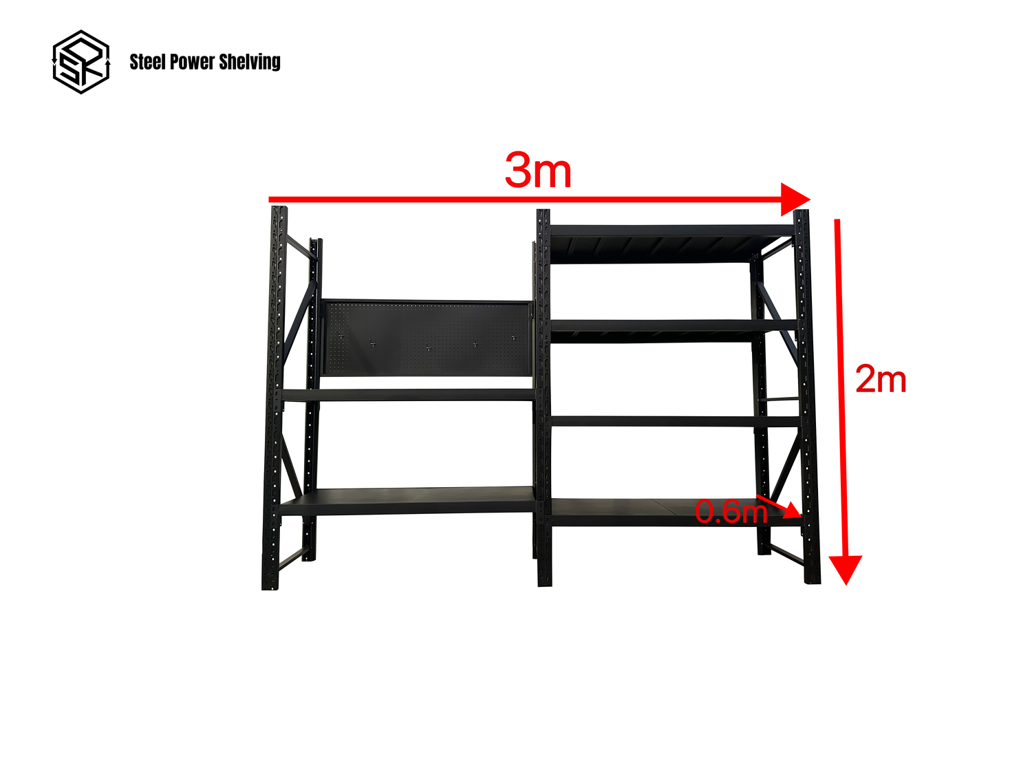 Heavy Duty Garage Workbench with Pegboard 2.0m(H)x3.0m(L)x0.6m(D) 1800kg Storage Shelving System