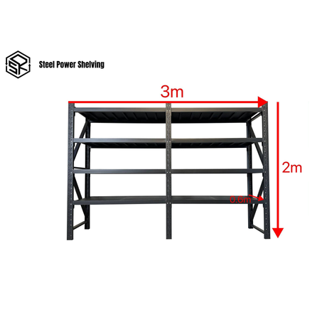 Longspan Shelving 2.0m(H)x3.0m(L)x0.6m(D) 2400kg Heavy Duty Storage Rack Adjustable Shelves