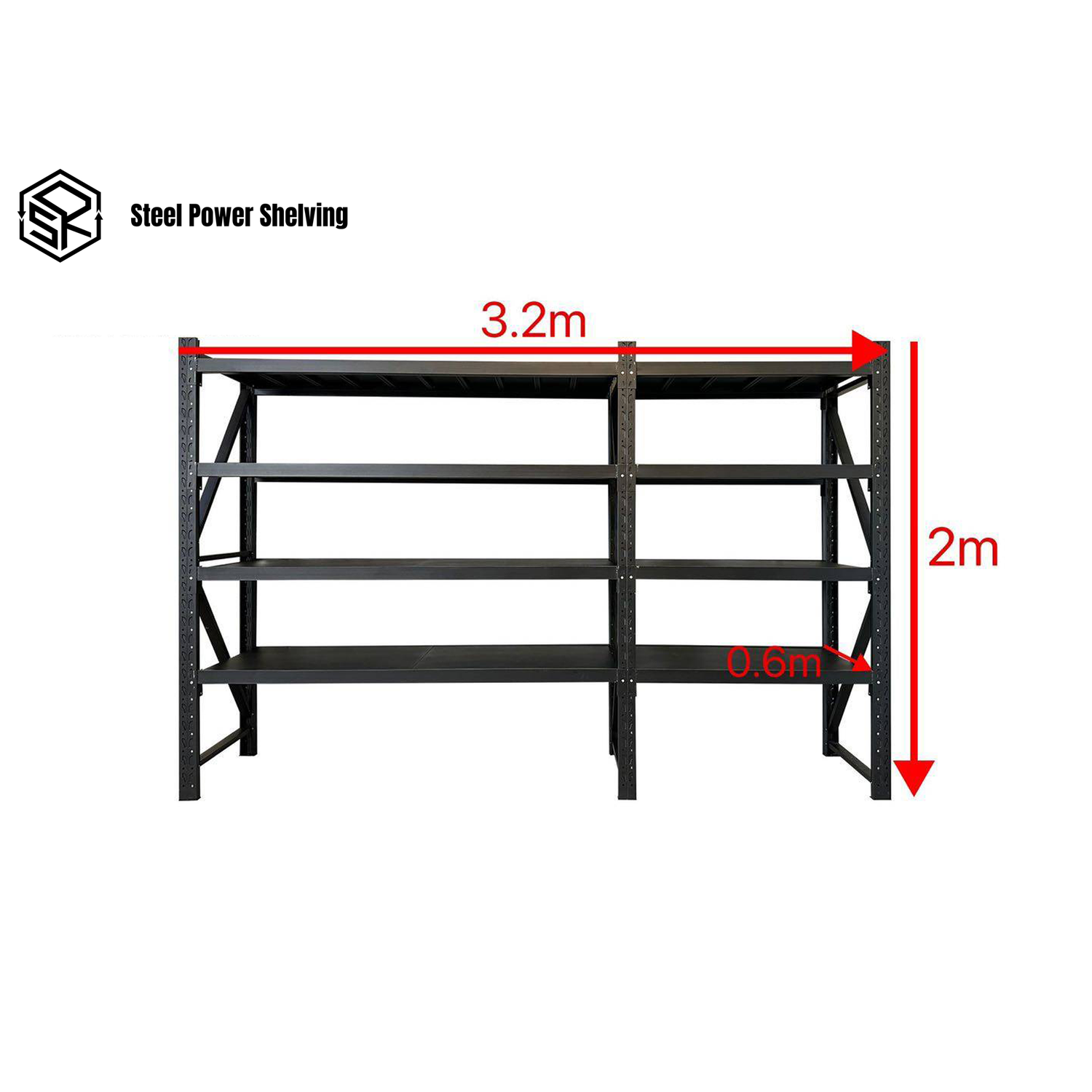 Garage Longspan Shelving 2.0m(H)x3.2m(L)x0.6m(D) 2400kg Storage Rack Adjustable Shelves