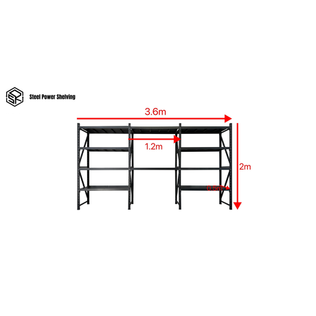 Garage Shelving 2.0m(H)x3.6m(L)x0.5m(D) 2000kg Storage Rack with Workbench Adjustable Shelves