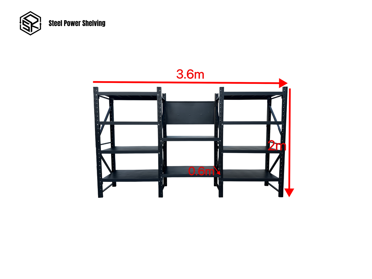 Workstation with pegboard - workbench 2.0m(H)x3.6m(L)x0.6m(D)3000kg