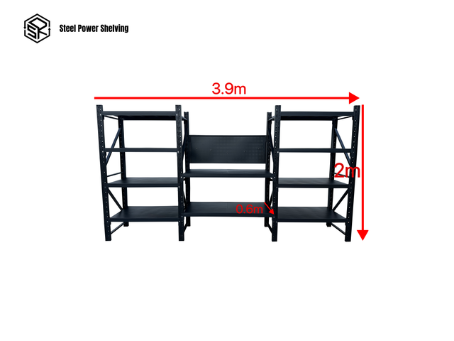 Heavy Duty Garage Workbench with Pegboard 2.0m(H)x3.9m(L)x0.6m(D) 3000kg Storage Shelving System