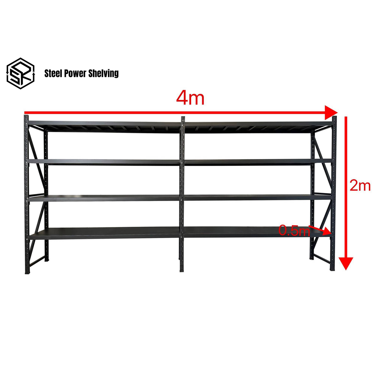 Garage Shelving 2.0m(H)x4.0m(L)x0.5m(D) 1600kg Connecting Metal Storage Rack Adjustable Shelves