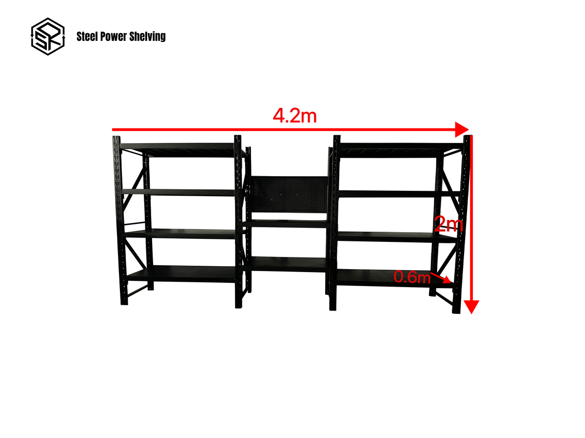 Heavy Duty Garage Workbench with Pegboard 2.0m(H)x4.2m(L)x0.6m(D) 3000kg Storage Shelving System