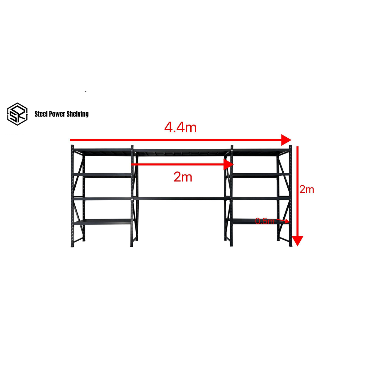 Garage Shelving Workbench 2.0m(H)x4.4m(L)x0.5m(D) 2000kg Storage System Adjustable Shelves