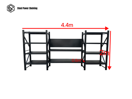 Heavy Duty Garage Workbench with Pegboard 2.0m(H)x4.4m(L)x0.6m(D) 3000kg Storage Shelving System