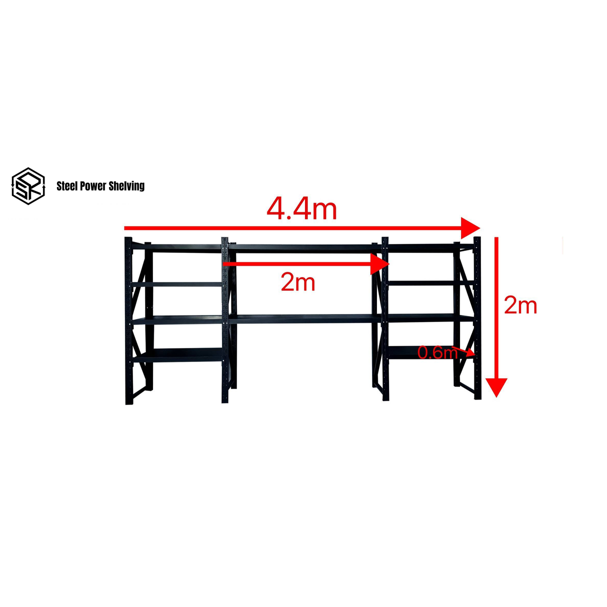 Garage Shelving 2.0m(H)x4.4m(L)x0.6m(D) 3000kg Storage Rack with Workbench Adjustable Shelves