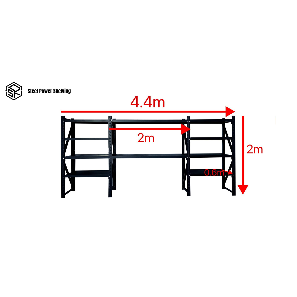 Garage Shelving 2.0m(H)x4.4m(L)x0.6m(D) 3000kg Storage Rack with Workbench Adjustable Shelves