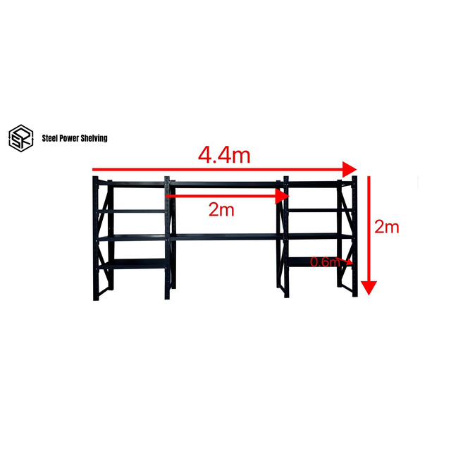 Garage Shelving 2.0m(H)x4.4m(L)x0.6m(D) 3000kg Storage Rack with Workbench Adjustable Shelves