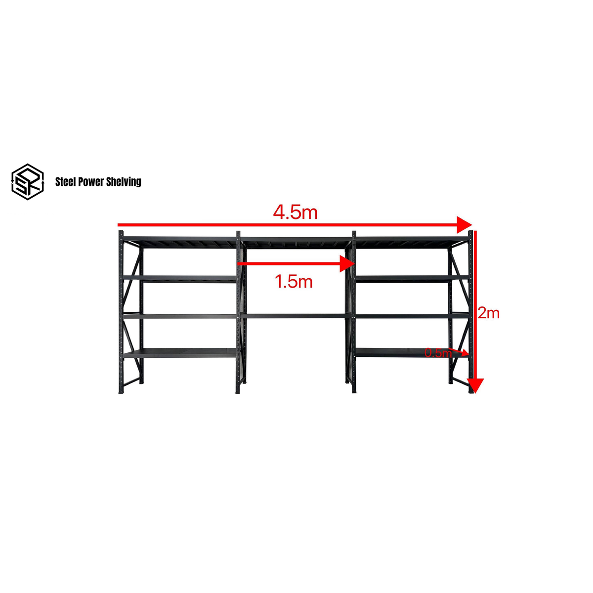 Garage Shelving 2.0m(H)x4.5m(L)x0.5m(D) 2000kg Storage Rack with Workbench Adjustable Shelves