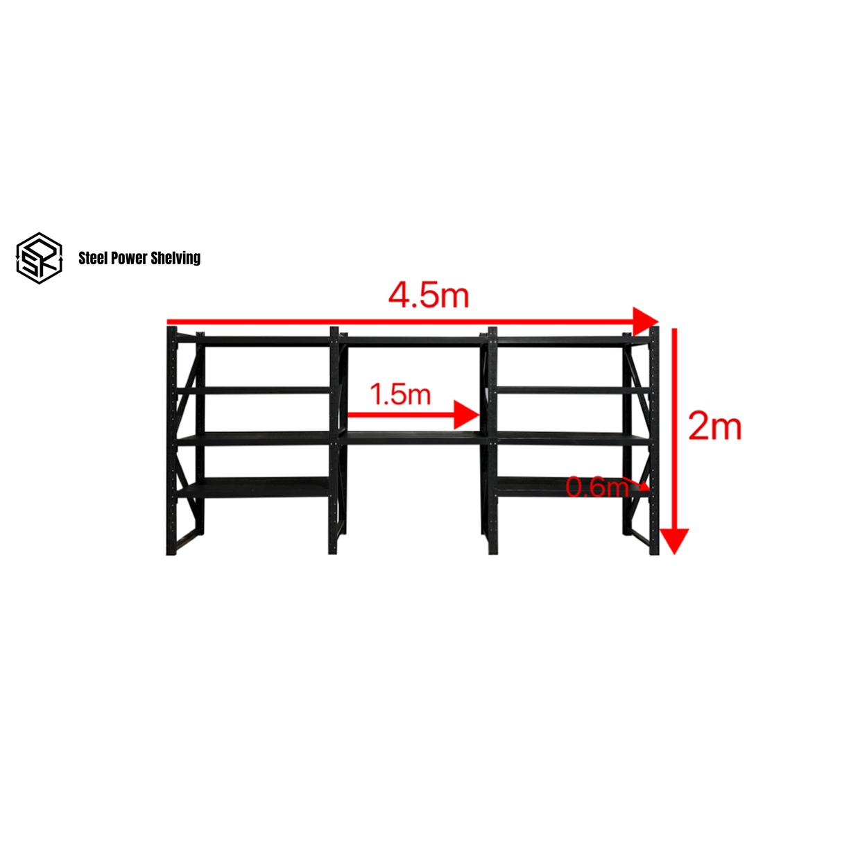 Shelf 2.0m(H)x4.5m(L)x0.6m(D)3000kg Shelving+Workbench