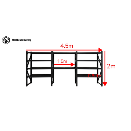 Heavy Duty Garage Shelving Workbench 2.0m(H)x4.5m(L)x0.6m(D) 3000kg Storage System Adjustable Shelves
