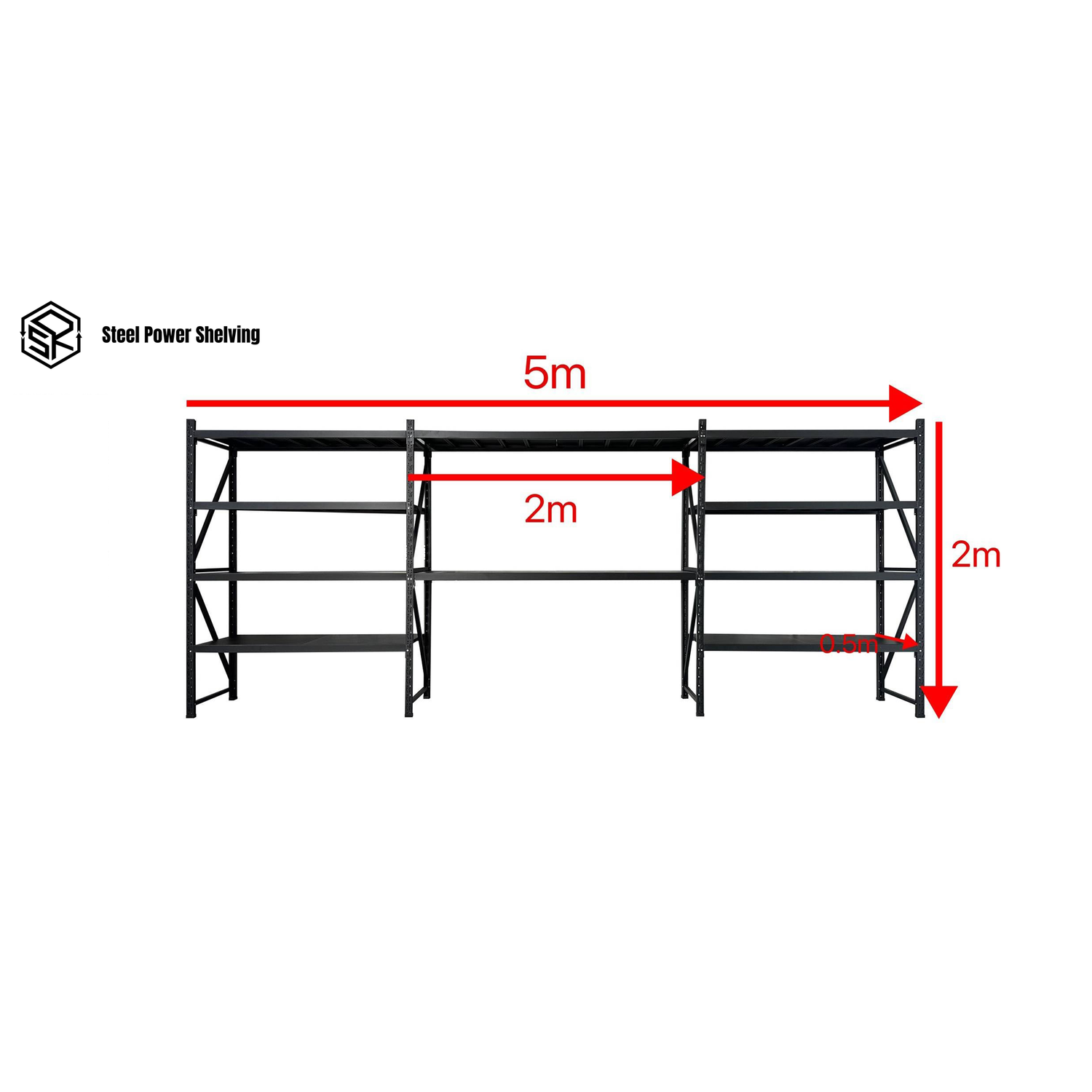 Garage Shelving & Workbench 2.0m(H)x5.0m(L)x0.5m(D) 2000kg Storage System Adjustable Shelves