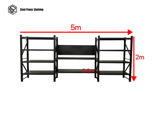 Heavy Duty Garage Workbench with Pegboard 2.0m(H)x5.0m(L)x0.6m(D) 3000kg Storage Shelving System