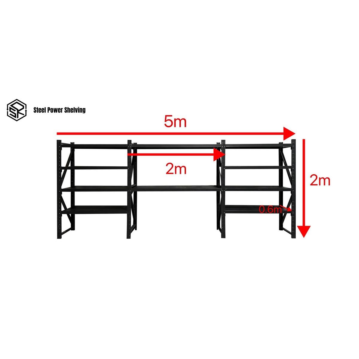 Garage Shelving 2.0m(H)x5.0m(L)x0.6m(D) 3000kg Storage Rack with Workbench Adjustable Shelves