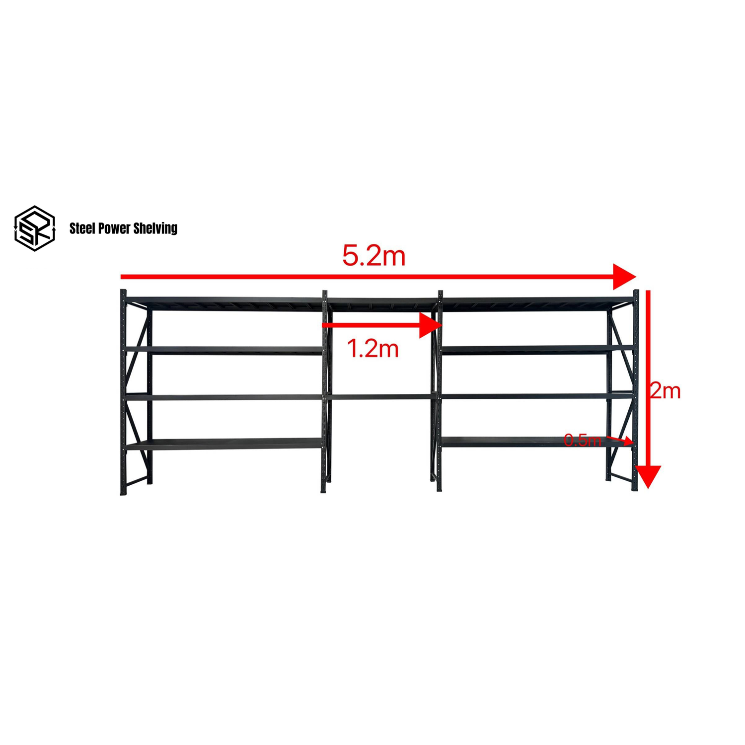 Garage Shelving Workbench 2.0m(H)x5.2m(L)x0.5m(D) 2000kg Storage System Adjustable Shelves