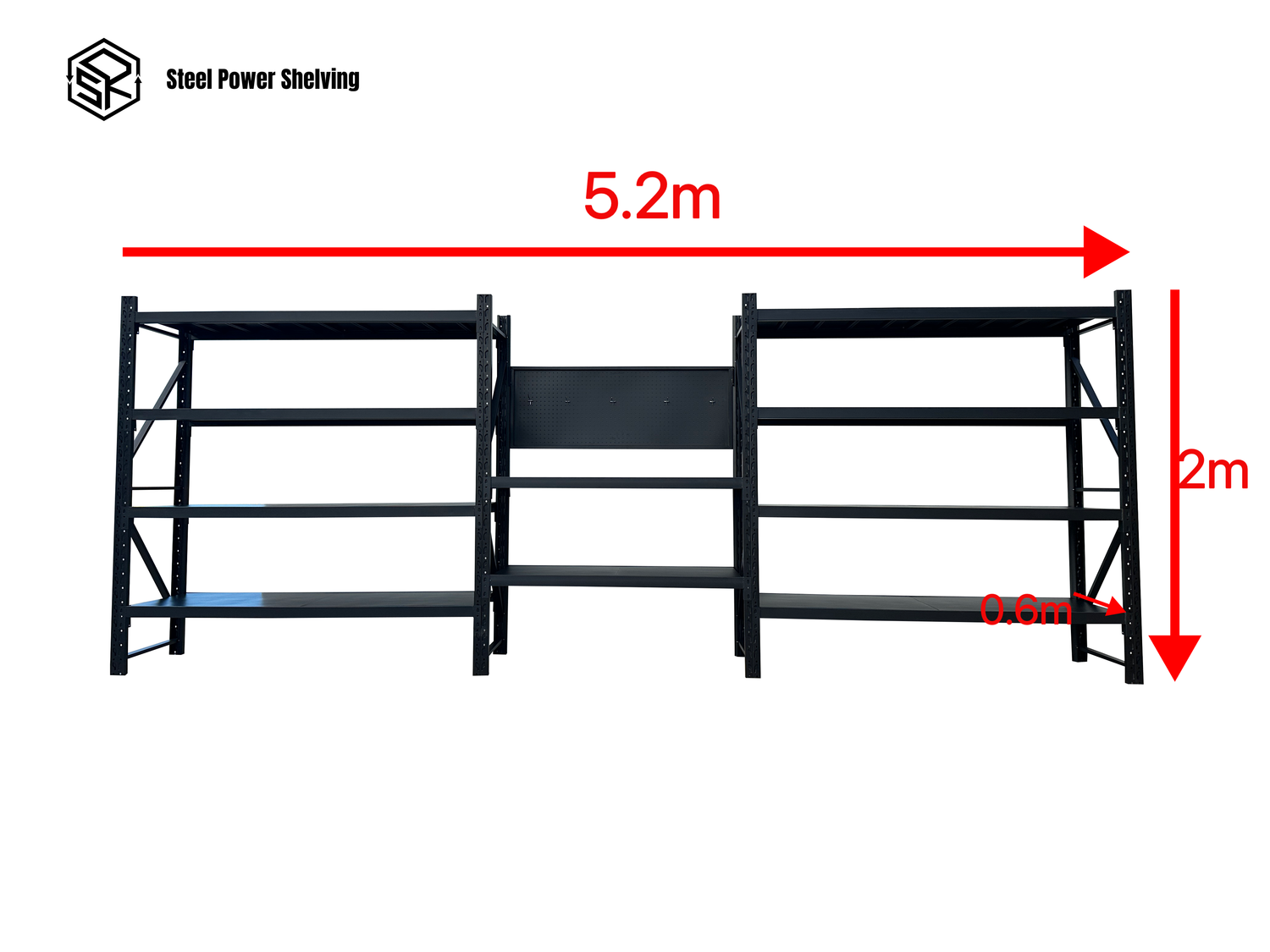 Heavy Duty Garage Workbench with Pegboard 2.0m(H)x5.2m(L)x0.6m(D) 3000kg Storage Shelving System