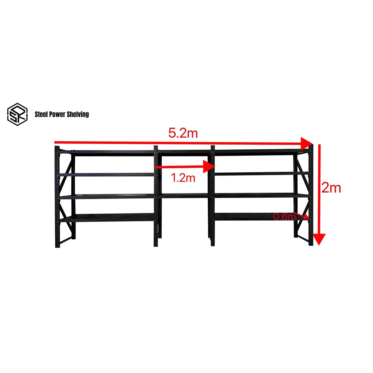 Garage Shelving 2.0m(H)x5.2m(L)x0.6m(D) 3000kg Storage Rack with Workbench Adjustable Shelves