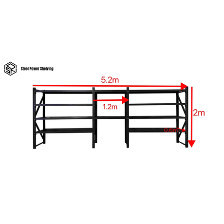 Garage Shelving 2.0m(H)x5.2m(L)x0.6m(D) 3000kg Storage Rack with Workbench Adjustable Shelves