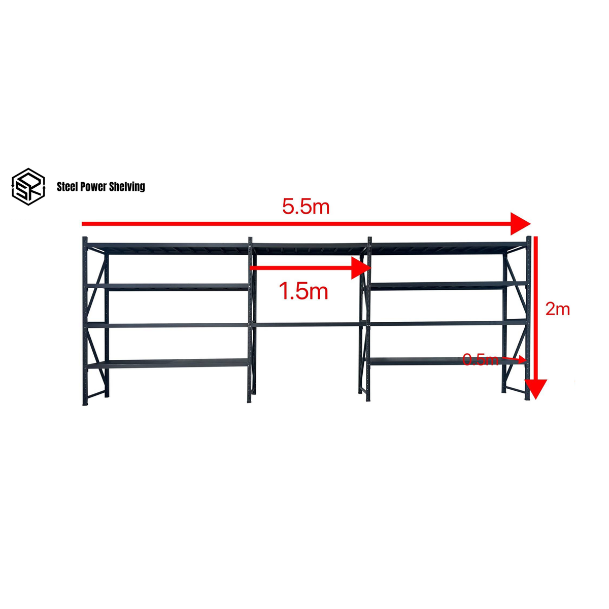 Garage Shelving Workbench 2.0m(H)x5.5m(L)x0.5m(D) 2000kg Storage System Adjustable Shelves